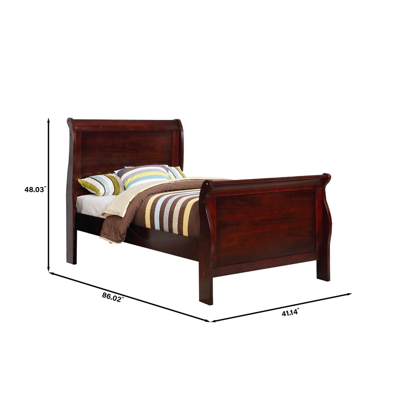 Bella Esprit Twin Size Sleigh Bed Solid & Manufactured Wood Cherry