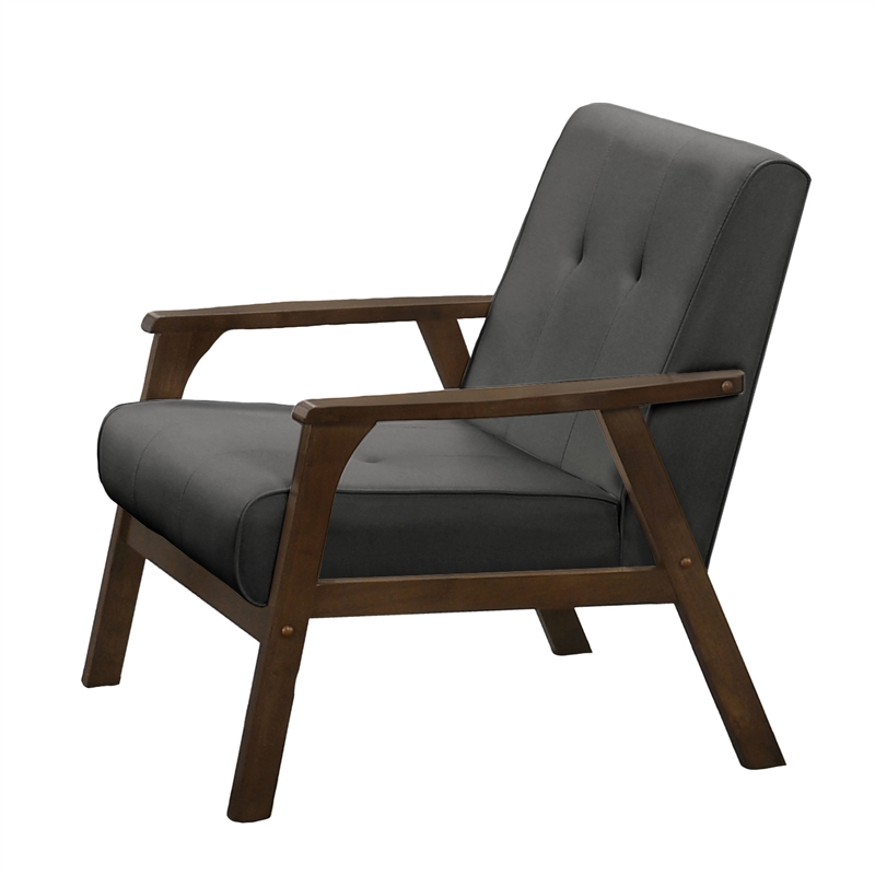 Uptown Modern Iven Mid-Century Wood Arm Chair Woven Fabric in Grey