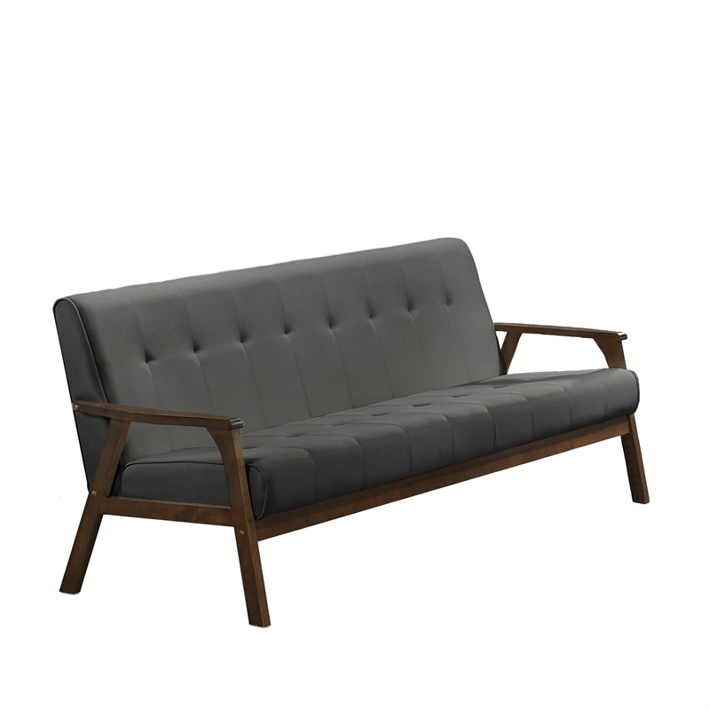 Uptown Modern Iven Mid-Century Wood Arm Sofa Woven Fabric in Grey