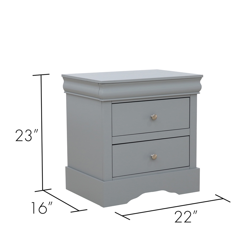 Louis Philippe Traditional 2-Drawer Wood Nightstand  Gray