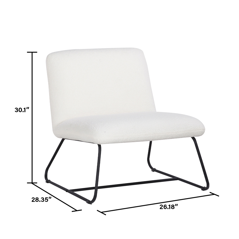 White Plush Fabric Accent Chair in White
