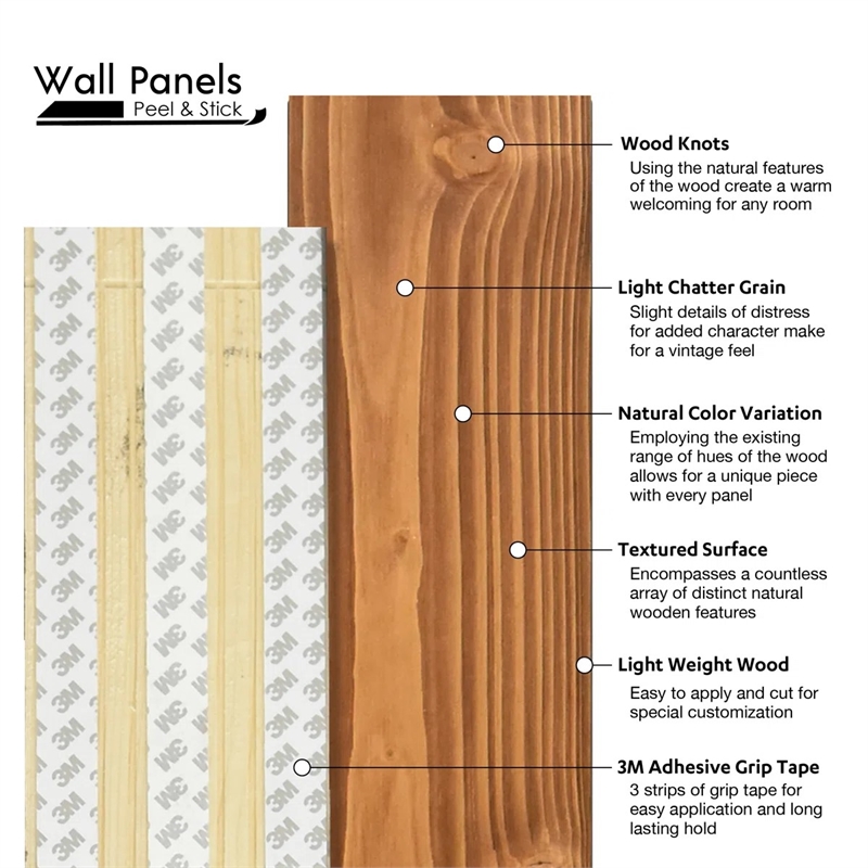 Decorative Solid Wood Wall Panel with Adhesive 3M Tape Reclaimed Pine 95sqft