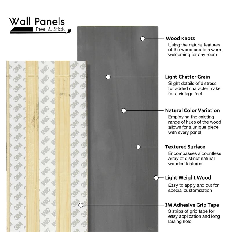 Decorative Solid Wood Wall Panel with Adhesive 3M Tape Vintage Gray 95 sqft