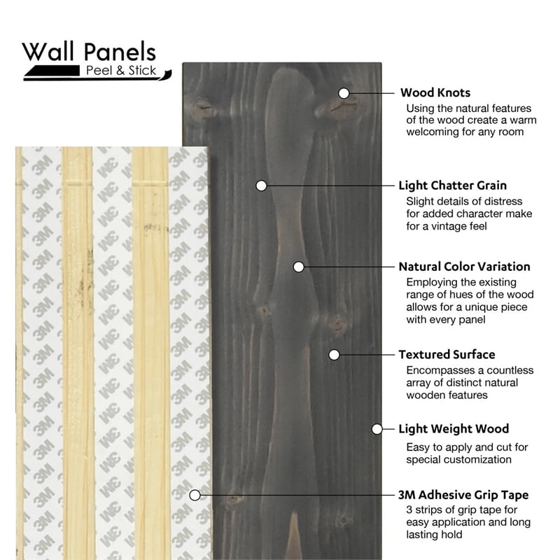 Decorative Solid Wood Wall Panel with Adhesive 3M Tape Ash Gray 95sqft