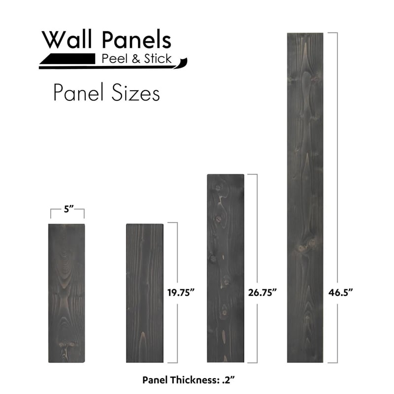 Decorative Solid Wood Wall Panel with Adhesive 3M Tape Charcoal Black 95sqft