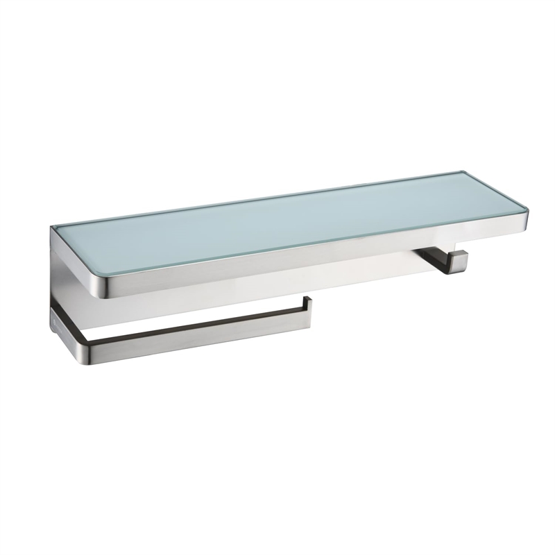 Lexora Home Bagno Bianca Stainless Steel Shelf with Towel Bar in Brushed Nickel