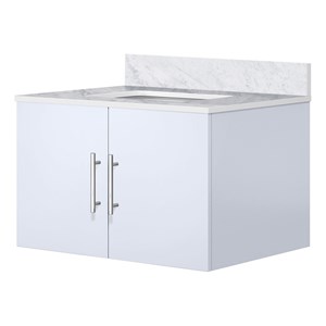 Lexora Home Geneva 30&quot Carrara Marble Top Single Vanity in Glossy White