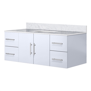 Lexora Home Geneva 48&quot Carrara Marble Top Single Vanity in Glossy White