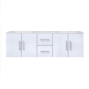 Lexora Home Geneva 60&quot Carrara Marble Top Double Vanity in Glossy White