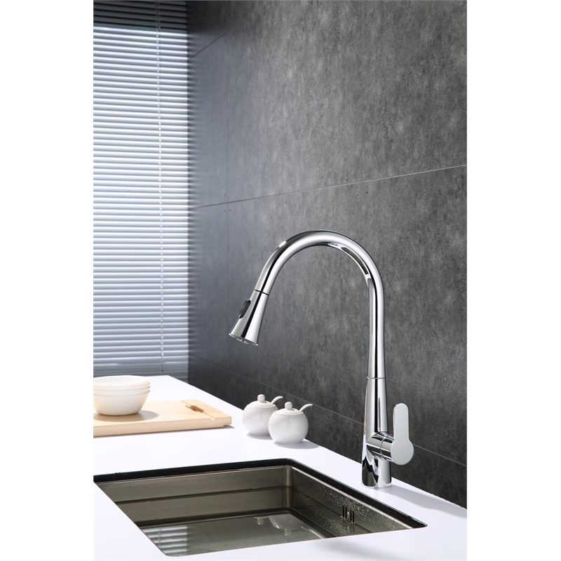 Lexora Home Furio Brass Kitchen Faucet with Pull Out Sprayer in Chrome