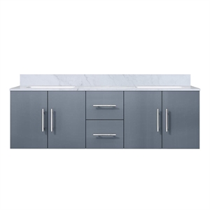 Lexora Home Geneva 60&quot Carrara Marble Top Double Vanity with Sinks in Dark Gray