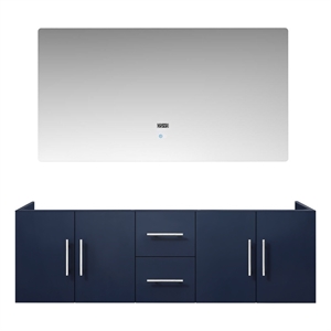 Lexora Home Geneva 60&quot Double Vanity with LED Mirror in Navy Blue