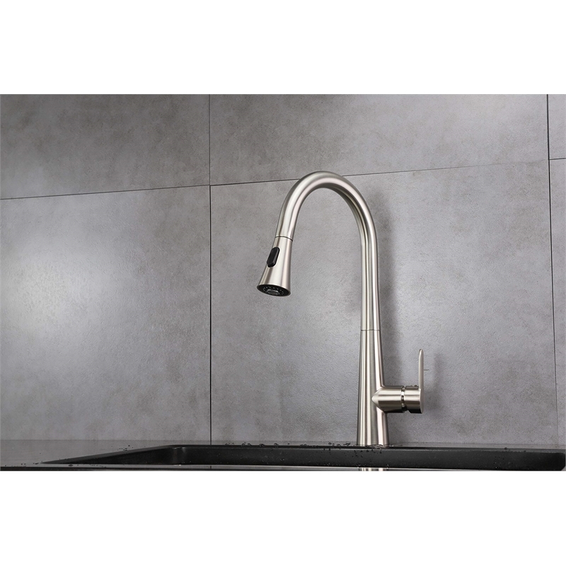 Lexora Home Furio Brass Kitchen Faucet with Pull Out Sprayer in Brushed Nickel