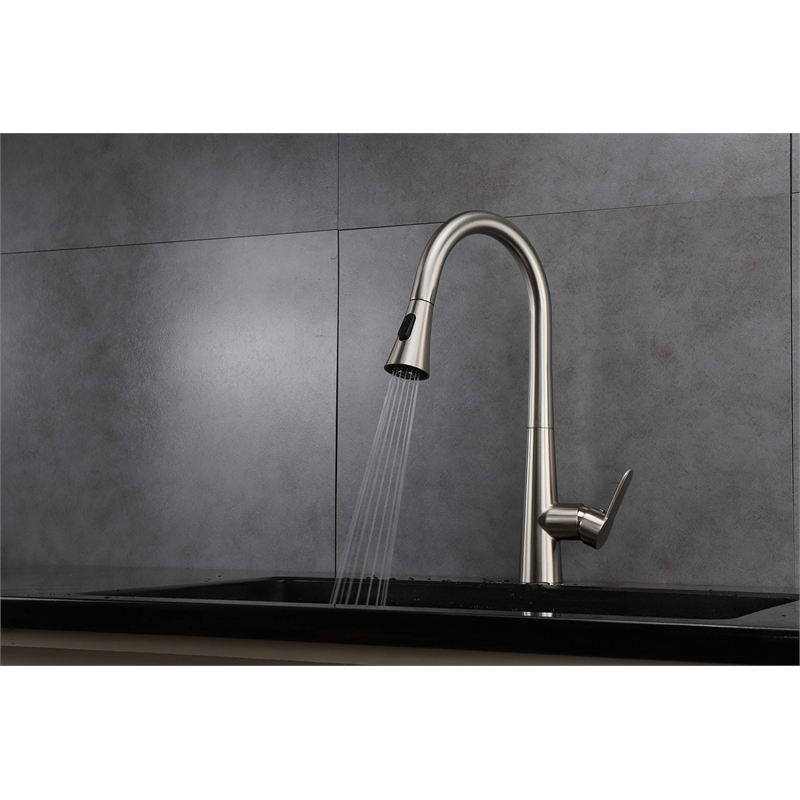 Lexora Home Furio Brass Kitchen Faucet with Pull Out Sprayer in Brushed Nickel
