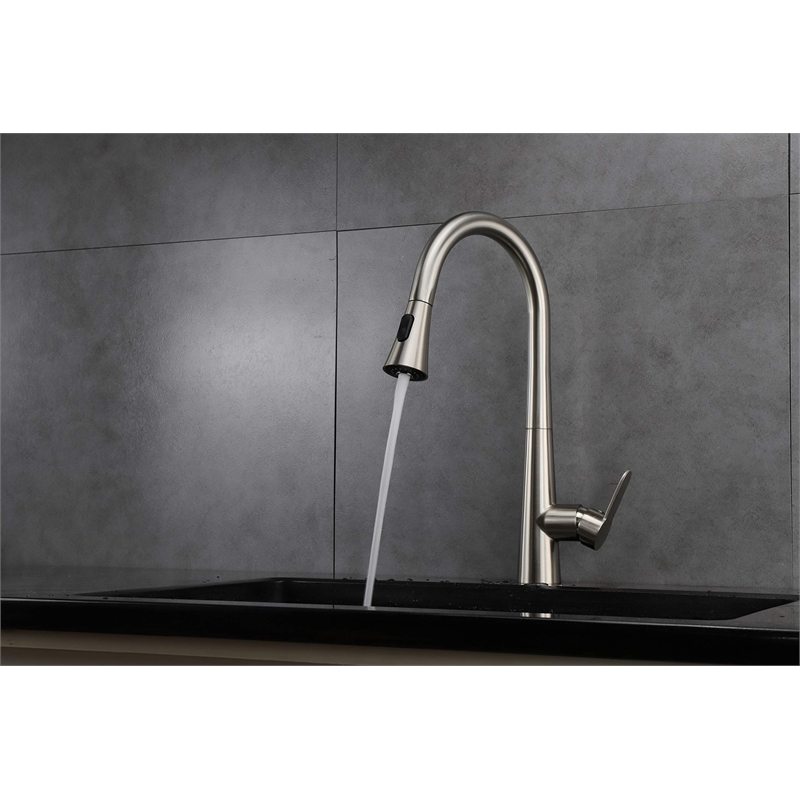 Lexora Home Furio Brass Kitchen Faucet with Pull Out Sprayer in Brushed Nickel