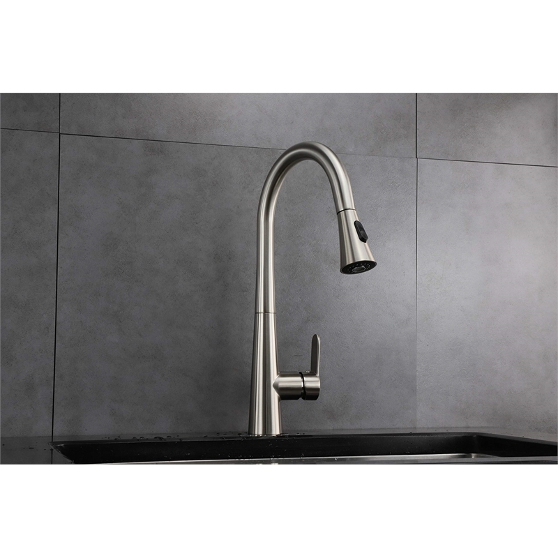 Lexora Home Furio Brass Kitchen Faucet with Pull Out Sprayer in Brushed Nickel