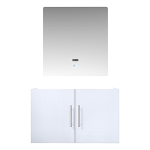 Lexora Home Geneva 30&quot Single Vanity with LED Mirror in Glossy White