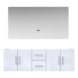 Lexora Home Geneva 60&quot Double Vanity with LED Mirror in Glossy White