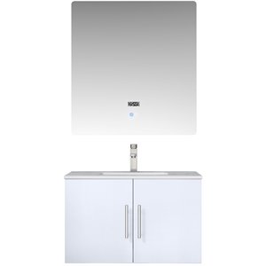 Lexora Home Geneva 30&quot Carrara Marble Top Single Vanity in Glossy White
