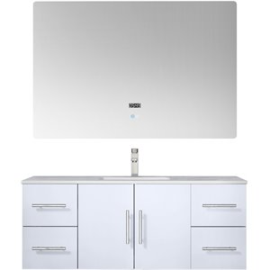Lexora Home Geneva 48&quot Carrara Marble Top Single Vanity in Glossy White