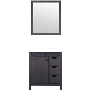 Lexora Home Marsyas 30&quot Quartz Top Single Vanity with Sink and Mirror in Brown