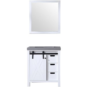 Lexora Home Marsyas 30&quot Quartz Top Single Vanity with Sink and Mirror in White