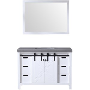 Lexora Home Marsyas 48&quot Quartz Top Single Vanity with Sink and Mirror in White