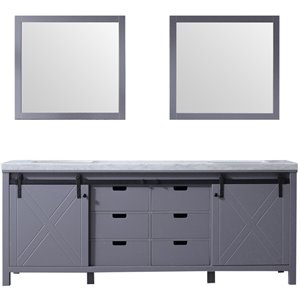 Lexora Home Marsyas 84&quot Carrara Marble Top Double Vanity in Dark Gray