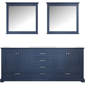 Lexora Home Dukes 80&quot Carrara Marble Top Double Vanity in Navy Blue