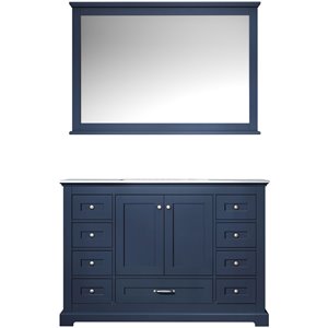 Lexora Home Dukes 48&quot Carrara Marble Top Single Vanity in Navy Blue