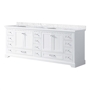 Lexora Home Dukes 84&quot Carrara Marble Top Double Vanity with Sinks in White