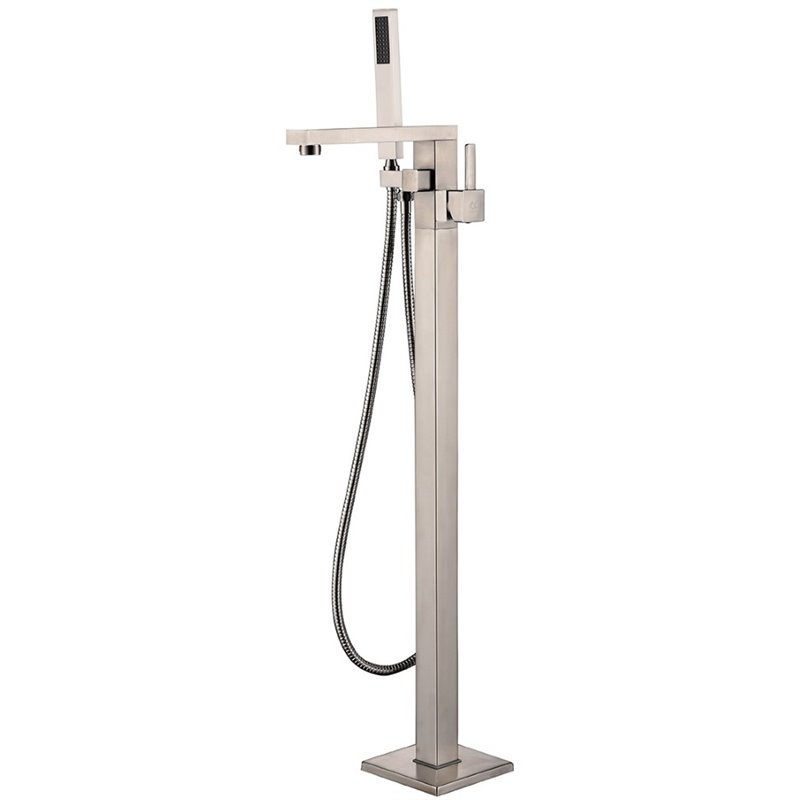 Lexora Home Mare Free Standing Bathtub Faucet with Showerwand in Brushed Nickel