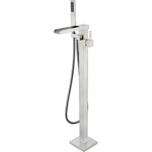 Lexora Home Cascata Free Standing Bathtub Faucet with Showerwand in Nickel