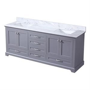 Lexora Home Dukes 80&quot Carrara Marble Top Double Vanity with Sinks in Dark Gray