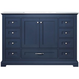 Lexora Home Dukes 48&quot Carrara Marble Top Single Vanity with Sink in Navy Blue