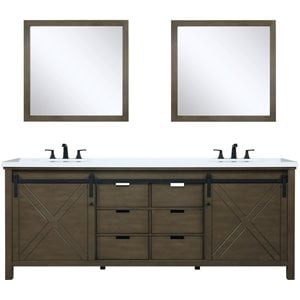 Lexora Home Marsyas 84&quot Quartz Top Double Vanity in Rustic Brown