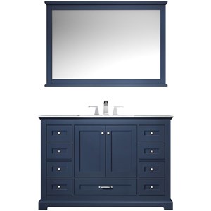 Lexora Home Dukes 48&quot Carrara Marble Top Single Vanity in Navy Blue