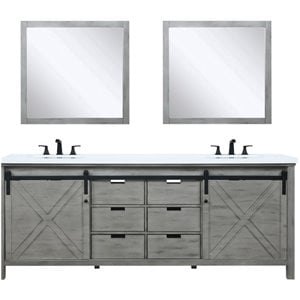 Lexora Home Marsyas 84&quot Quartz Top Double Vanity in Ash Gray