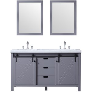 Lexora Home Marsyas 60&quot Carrara Marble Top Double Vanity in Dark Gray