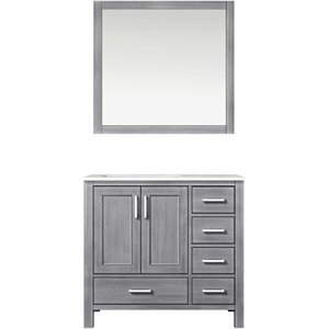Lexora Home Jacques 36&quot Carrara Marble Top Single Vanity in Distressed Gray