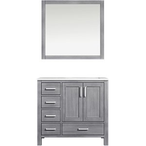 Lexora Home Jacques 36&quot Carrara Marble Top Single Vanity in Distressed Gray