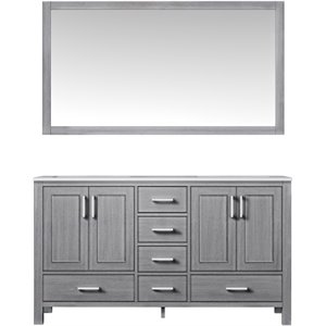 Lexora Home Jacques 60&quot Carrara Marble Top Double Vanity in Distressed Gray