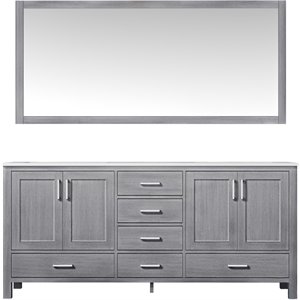 Lexora Home Jacques 72&quot Carrara Marble Top Double Vanity in Distressed Gray