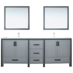 Lexora Home Ziva 84&quot Cultured Marble Top Double Vanity in Dark Gray