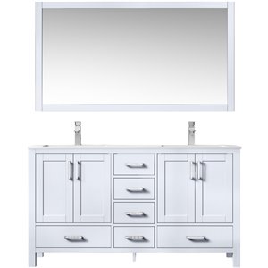 Lexora Home Jacques 60&quot Carrara Marble Top Double Vanity in White