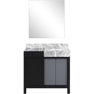 Lexora Home Zilara 36&quot Single Marble Top Bathroom Vanity with Mirror in Black