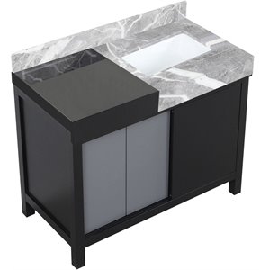 Lexora Home Zilara 42&quot Single Marble Top Bathroom Vanity in Black and Gray