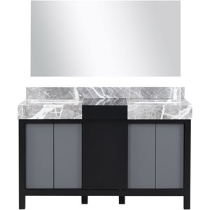Lexora Home Zilara 55&quot Double Marble Top Bathroom Vanity with Mirror in Black