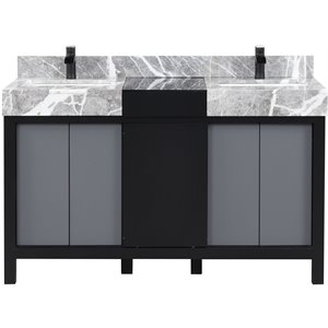 Lexora Home Zilara 55&quot Double Marble Top Bathroom Vanity with Black Faucet