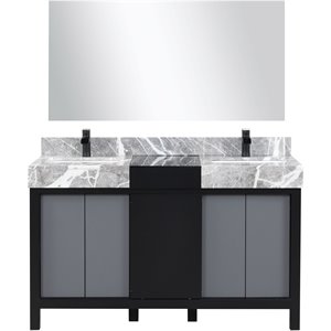 Lexora Home Zilara 55&quot Double Marble Top Bathroom Vanity with Mirror and Faucet